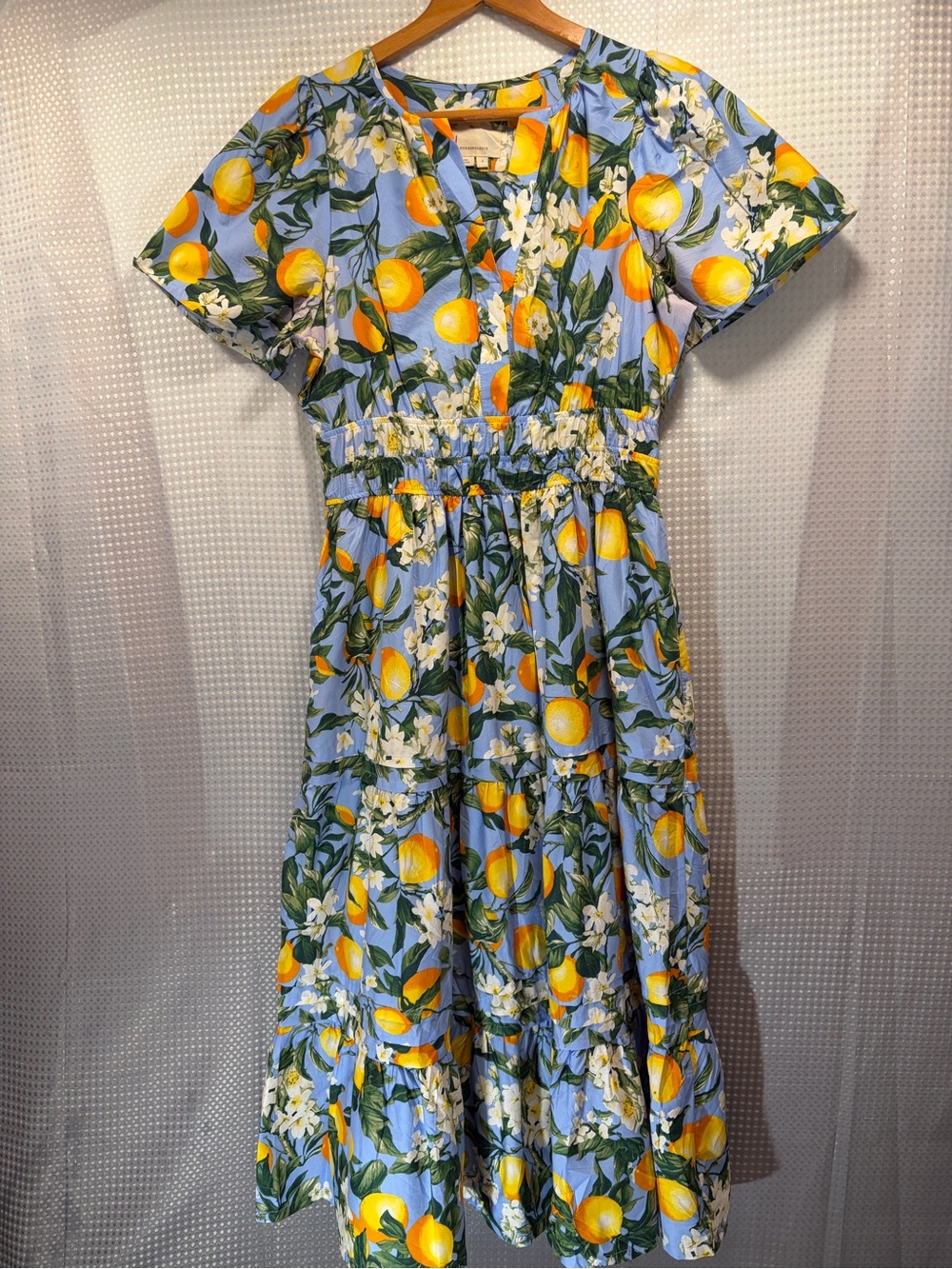 Anthropologie Blue Lemon-Print Button midi dress - Picture 2 of 12
